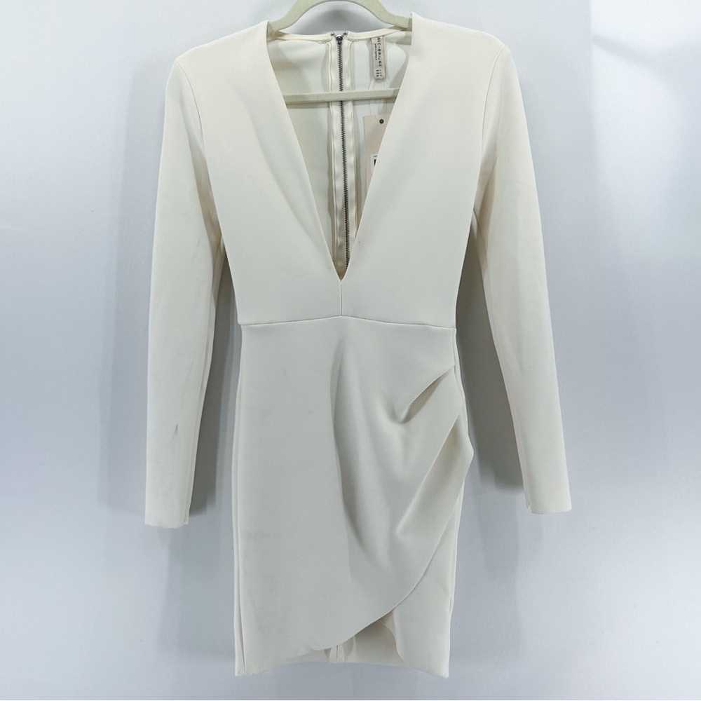Revolve Bec & Bridge White Marvellous Plunge Long Sleeve Mini Dress NWT